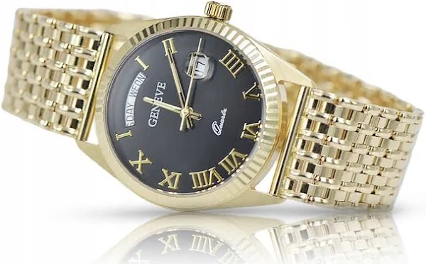 Złoty zegarek z bransoletą męski 14k 585 Geneve mw013ydbc&mbw013y czern