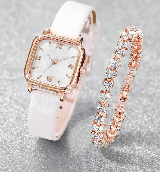 Damski kwadratowy minimalistyczny zegarek kwarcowy z cyframi rzymskimi i zestaw bransoletek Święto jako prezent dla uczniów wracających do