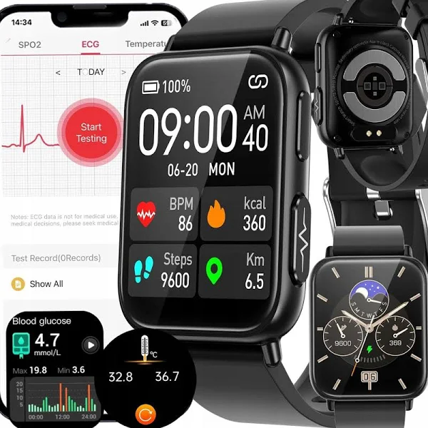 Zegarek Męski Smartwatch Do Pomiaru Cukru Glukometr Pomiar Glukozy