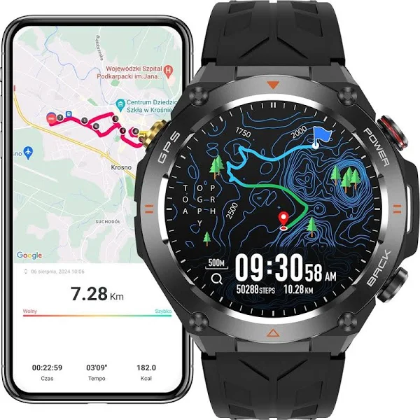 Smartwatch Męski Gps Menu Pl Wodoodporny Sport Smart Watch Rozmowy Puls Bp