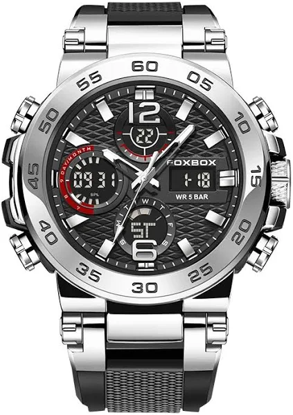 FOXBOX sportowy analogowy cyfrowy zegarek męski wodoodporny podwójny wyświetlacz kwarcowe zegarki na