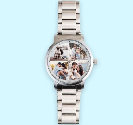 Personalizowany zegarek męski na bransolecie z metalowymi ogniwami