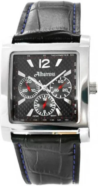 SAXO Prostokątny męski srebrny zegarek z czarnym paskiem Albatross ABCA14-2