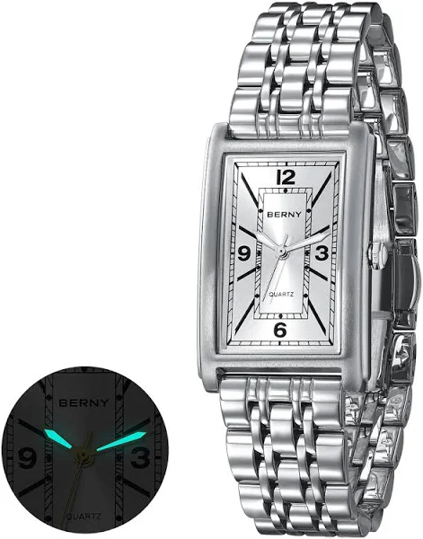 BERNY Kwadratowy męski zegarek na rękę Luminous Kwarcowy prostokątny luksusowy zegarek ze stali