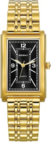 BERNY kwadratowy zegarek kwarcowy złoty męski zegarek świecące dłonie tekstura zbiornik prostokątny