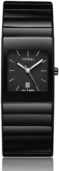 Oupai zegarek z kwadratową tarczą męski pasek ceramiczny 24mm prostokątny zegarek szpilka skala