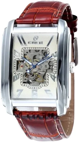 GOER Automatyczny pusty zegarek mechaniczny Męski prostokątny zegarek na skórzanym pasku Stylowy i