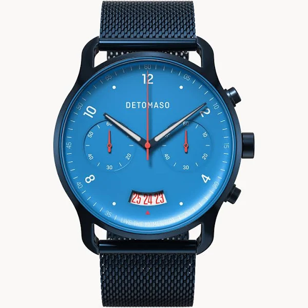 Zegarek męski Niebieski Chronograf koperta ze stali chirurgicznej szkło mineralne hartowane szafirem