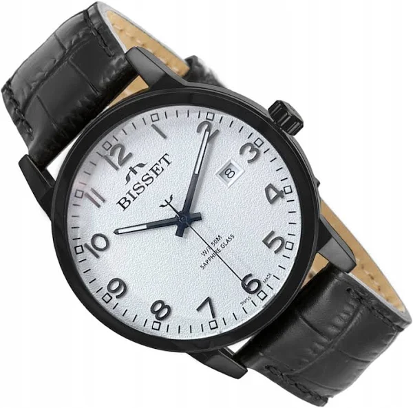 Szwajcarski Zegarek męski Bisset BIS1850 szafir data box +Grawer