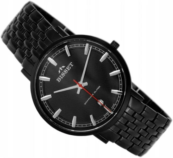 Czarny Szwajcarski zegarek męski Bisset Szafir