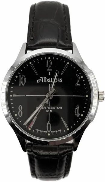 SAXO Srebrny męski zegarek z czarnym paskiem Albatross ABC213-3