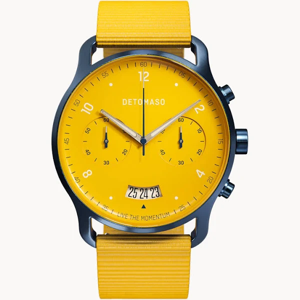 Zegarek męski Ciemnoniebiesko-Żółty Chronograf koperta ze stali chirurgicznej