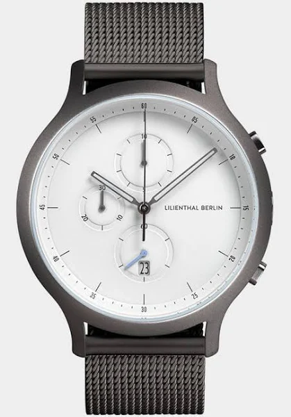 Męski Zegarek Chronograf Ciemne Srebro Białe Koperta ze Stali Chirurgicznej