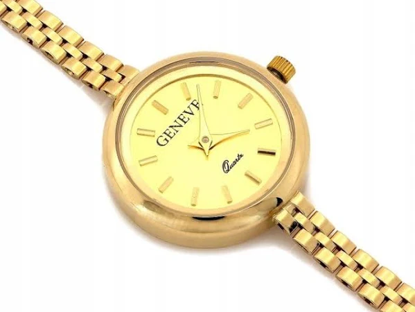 Złoty zegarek damski 585 okrągły z wąską bransoletką r19 na prezent 14k