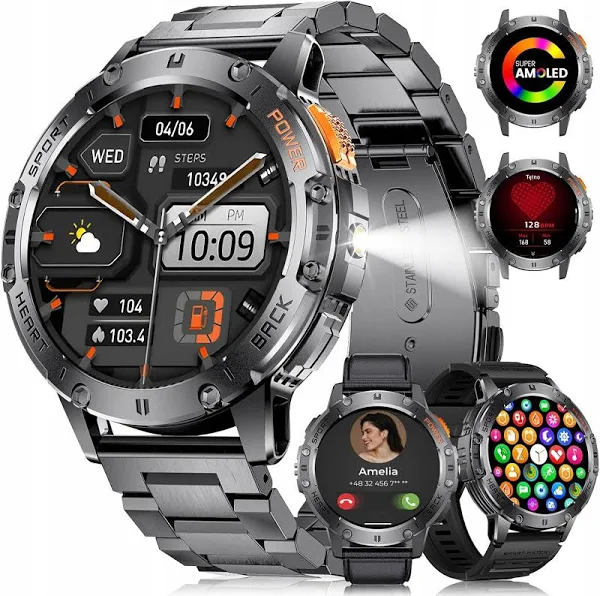 Smartwatch Lazird Zegarek Smartwatch Amoled Rozmowy Latarka 530mAH