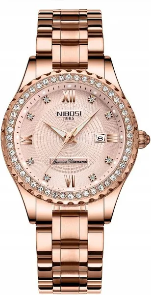 Różowe Złoto Klasyczny Modny Zegarek Damski Bransoleta