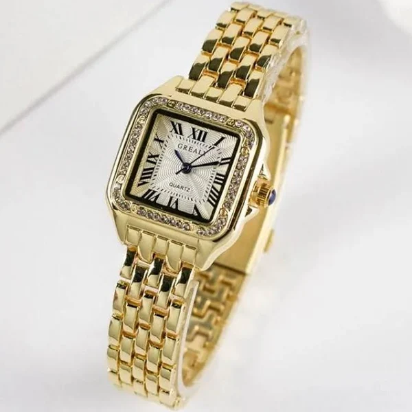 Grelie Damski klasyczny kwadratowy zegarek vintage