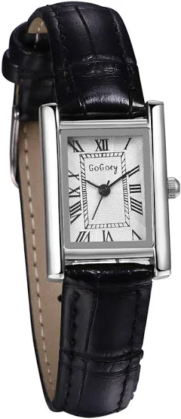 JewelryWe Zegarki damskie skórzane prostokątne Vintage analogowy zegarek kwarcowy damski czarny skórzany pasek zegarek mały damski zegarek ze