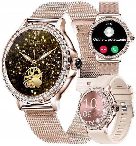 Zegarek Damski Smartwatch Shine Ciśnieniomierz Puls Rozmowy 2paski J.polski