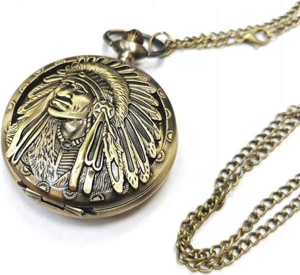 Nowy zegarek kieszonkowy busola na łańcuszku indiański wojownik