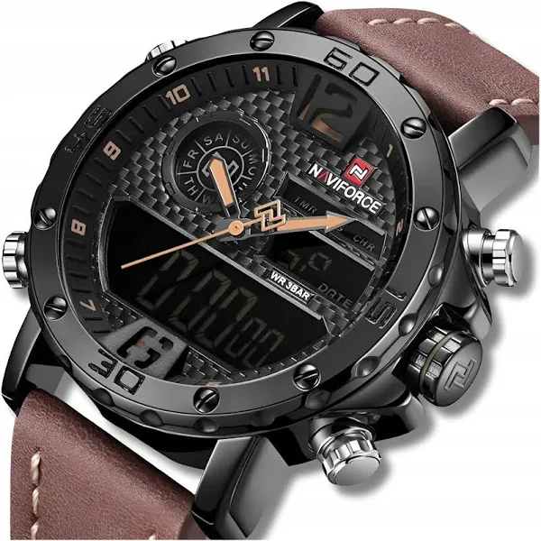 Naviforce Zegarek Męski Klasyczny Skórzany Pasek Stoper Datownik Alarm