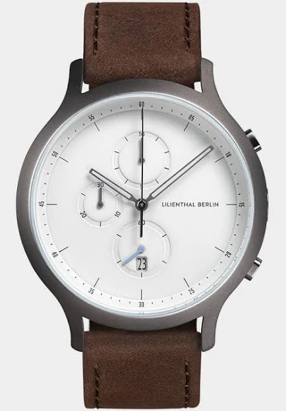 Męski Zegarek Chronograf Ciemne Srebro Białe Koperta ze Stali Chirurgicznej