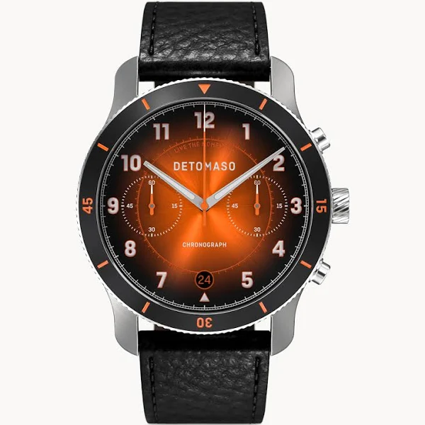 Zegarek Męski Czarny Pomarańczowy Chronograf koperta z chirurgicznej stali