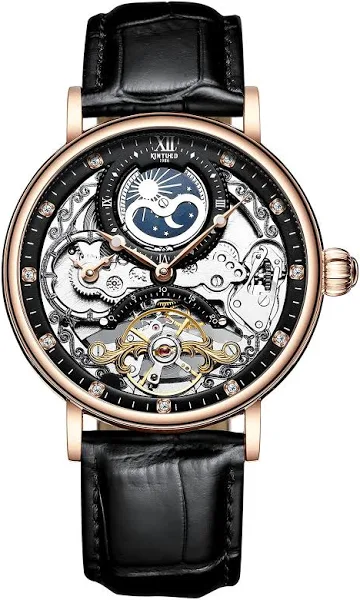 RORIOS zegarek męski wodoodporny mechaniczny skórzany pasek ze szkieletem