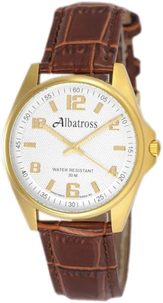 SAXO Złoty męski zegarek z brązowym paskiem Albatross ABC209-2