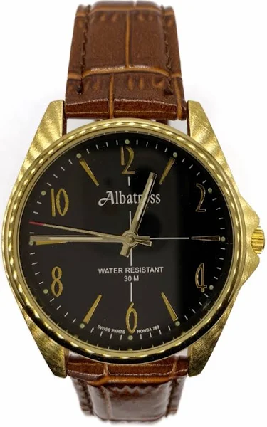 SAXO Złoty męski zegarek z brązowym paskiem Albatross ABC211-4