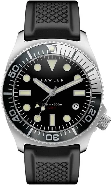 Fawler Alon Czarny zegarek GMT do nurkowania ze stali nierdzewnej