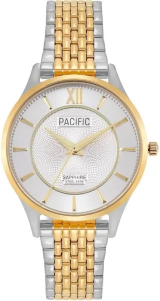 PACIFIC Srebrno-złoty damski zegarek ze szkłem szafirowym PACIFIC S6027-04