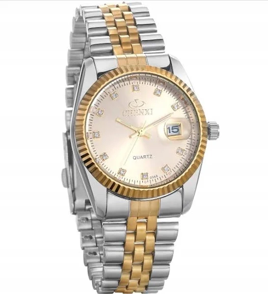 Męski zegarek kwarcowy analogowy Klasyczny Srebrno Złoty