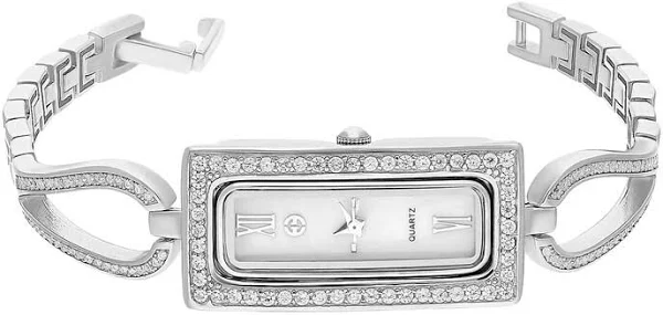 Zegarek srebrny z prostokątną tarczą z cyrkoniami AT Z0023-B próba 925