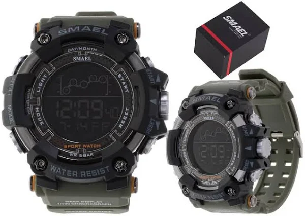 Męski wojskowy wodoodporny zegarek LED SMAEL zielony