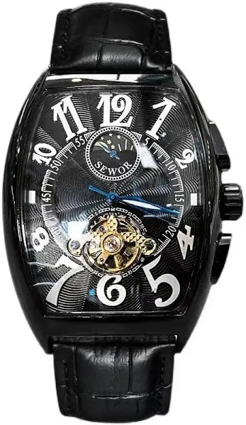 Sewor męskie zegarki modne faza księżyca Tourbillon męskie automatyczne mechaniczne zegarki na rękę