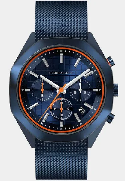 Męski Zegarek z Fazy Księżyca Niebieski Szczotkowana stal nierdzewna