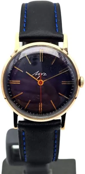 Męski złoty używany zegarek radziecki Łucz 14K z fioletową tarczą