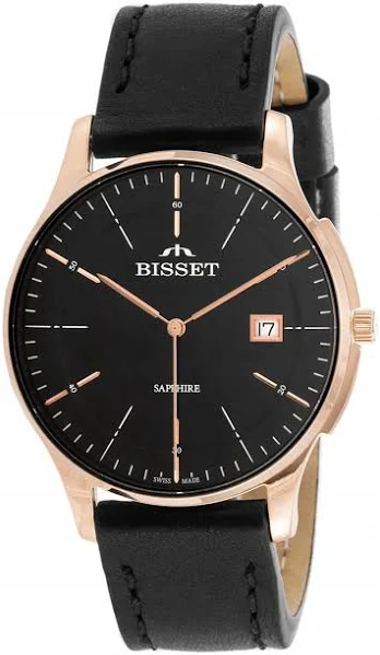 Szwajcarski Elegancki Zegarek męski Bisset Bis0950 szafir data box +Grawer