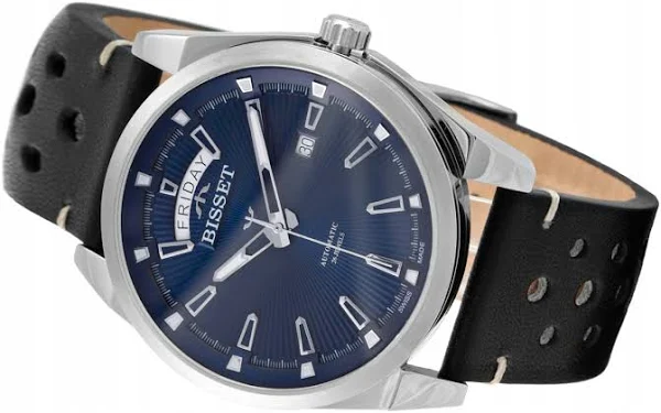 Szwajcarski Zegarek męski Bisset BIS0750 szafir data box +Grawer