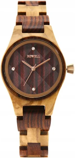Zegarek drewniany damski Bewell ZS-182A olive red sandal bransoleta