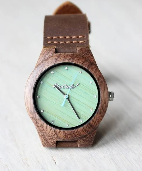 EkoCraft damski drewniany zegarek walnut zircon