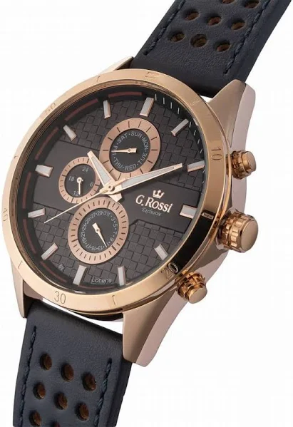 Duży zegarek męski G. Rossi Exclusive Datowniki Czas Dobowy skórzany Grawer