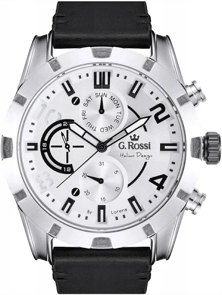 Zegarek męski G. Rossi Duży Solidny ze skórzanym paskiem Grawer