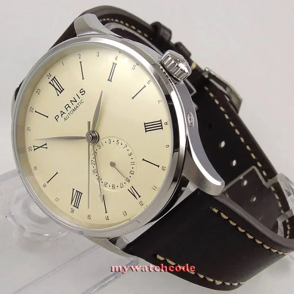 42mm Parnis 0ff-biała tarcza 24 godziny funkcja GMT ST 1690 mechanizm automatyczny męski zegarek