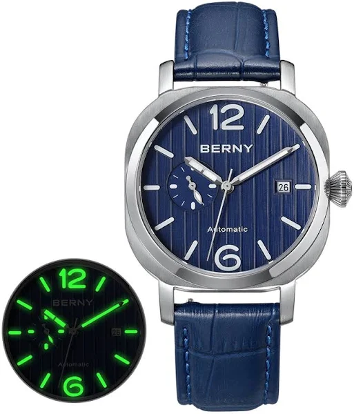 BERNY automatyczny zegarek automatyczny dla mężczyzn MIYOTA 8217 świecący szafir z datą