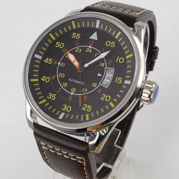 44mm Planca mechaniczny mechanizm automatyczny męski zegarek czarna tarcza Luminous 24 godziny