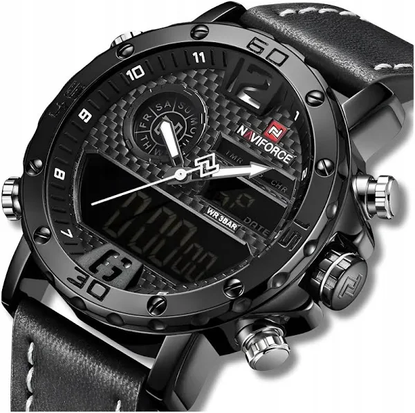 Zegarek Męski Skórzany Pasek Stoper Datownik Alarm