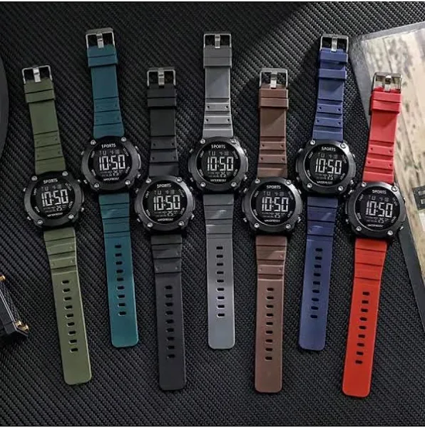 1 szt. Modny styl industrialny Męski zegarek 24-godzinny z okrągłą tarczą Silikonowy pasek LED Wodoodporny elektroniczny zegarek do noszenia na co