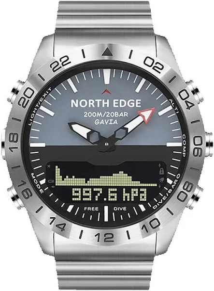 NORTH EDGE GAVIA Men sport cyfrowy analogowy zegarek zegarek do nurkowania pełny stalowy biznesowy